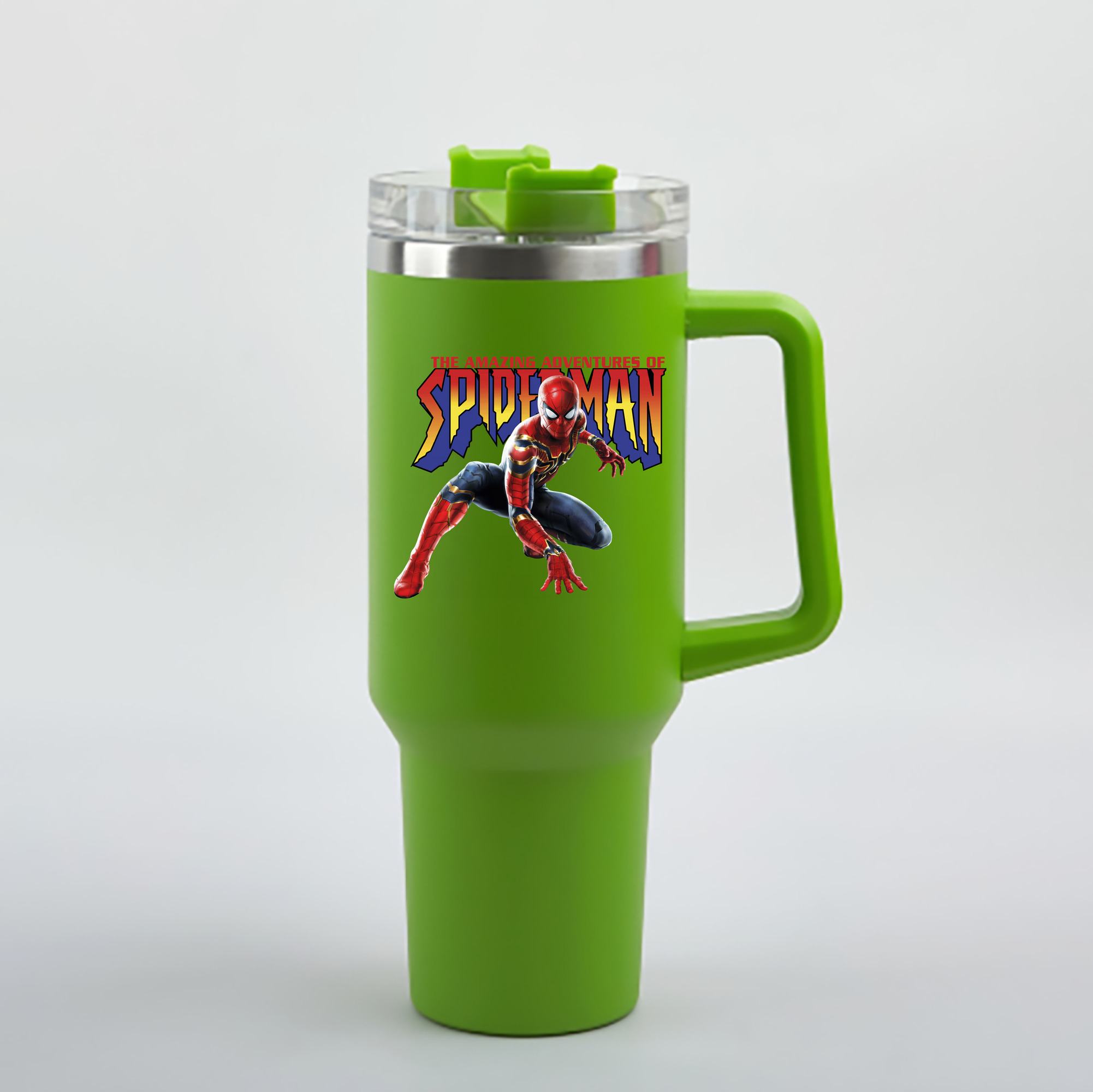 （画像用） Spider Man スパイダーマン 1200mL車用タンブラー - クリスタルステッカー（プラスチックストロー付き）